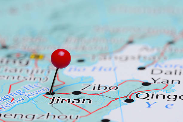 istock Jinan pinned on a map of Asia 487671240