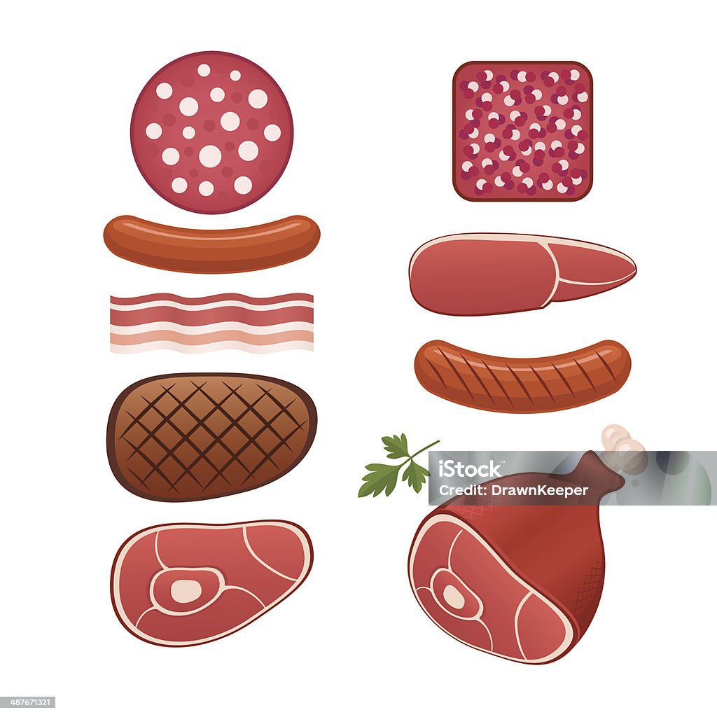 Reihe von verschiedenen Arten von Würsten und Fleisch - Lizenzfrei Abnehmen Vektorgrafik