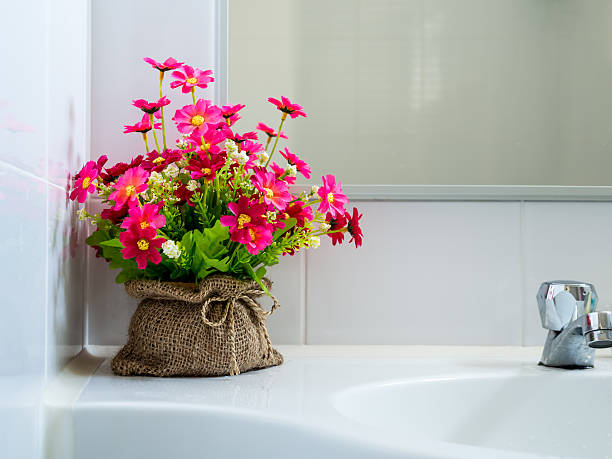Modern interior room with colorful artificial flowers