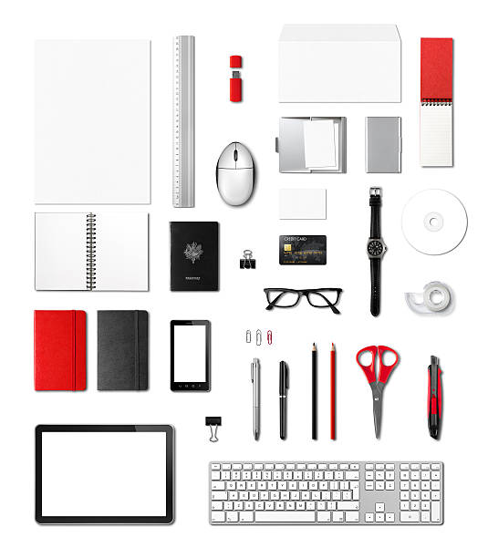 istock Office supplies mockup template, white background 487672242