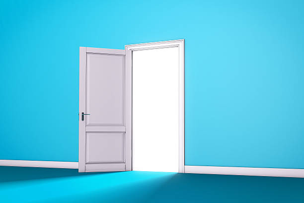 istock Open Door with Light. Interior room entrance 3D render. 487672282