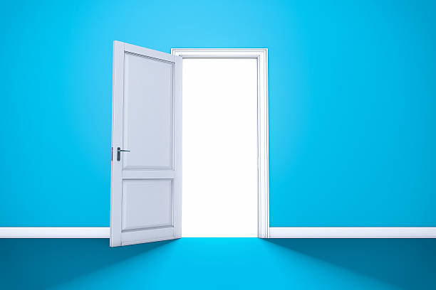 istock Open Door with Light. Interior room entrance 3D render. 487672288