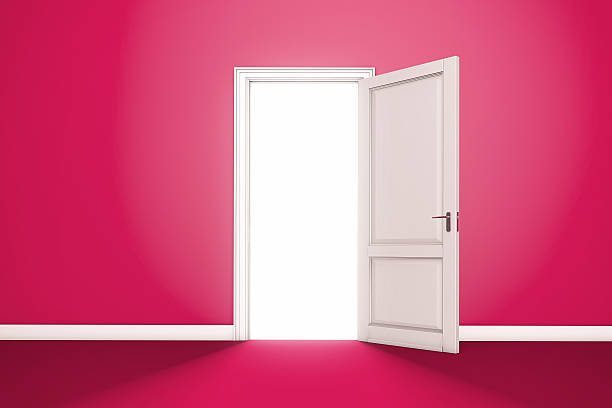 istock Open Door with Light. Interior room entrance 3D render. 487672528