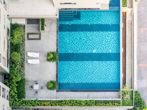 Modern residential  with swimming pool, from top view