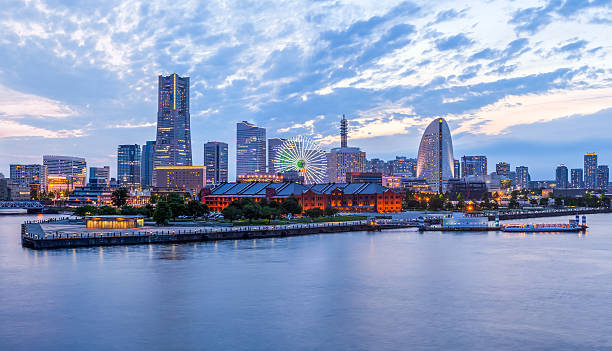 istock Panorama view at Yokohama minato mirai bayside in evening 487676784