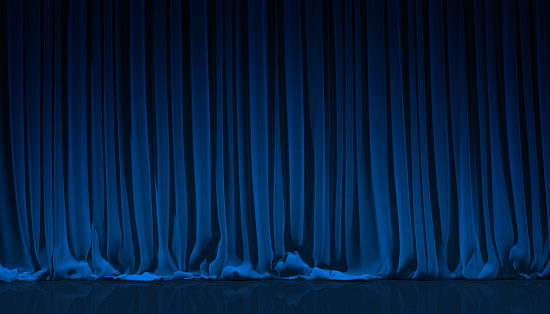 Azul cortina en montaje tipo auditorio. photo