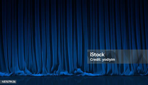 Blue Curtain In Theater Stock Photo - Download Image Now - Curtain, Blue, Backgrounds