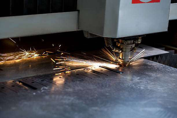 istock Modern automated machine laser cutting metal sheet 487683756