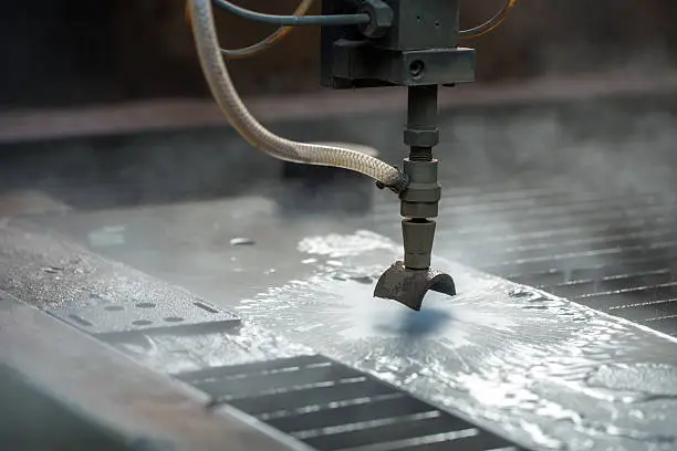 Image of modern waterjet cutting machine for metal, close-up