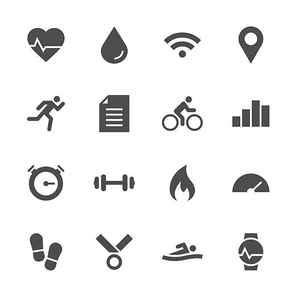 fitness tracker icon-grau serie - kontur grafiken stock-grafiken, -clipart, -cartoons und -symbole
