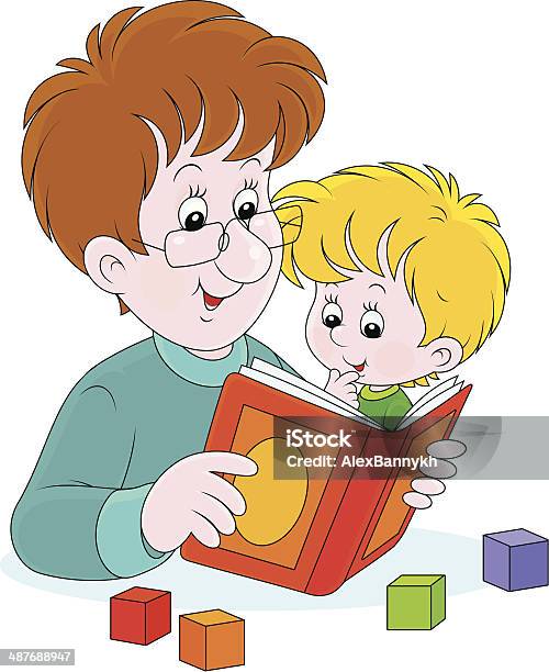 Father And Son Reading Stock Illustration - Download Image Now - Baby - Human Age, Book, Boys
