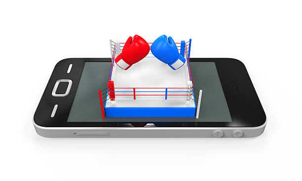 ringue de boxe em telefone celular - boxing boxing ring rope three dimensional shape - fotografias e filmes do acervo