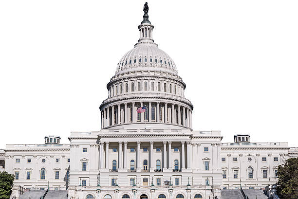 United States Capitol Building Isolated On White A medium shot of the US Capitol Building isolated on white. capitol hill stock pictures, royalty-free photos & images