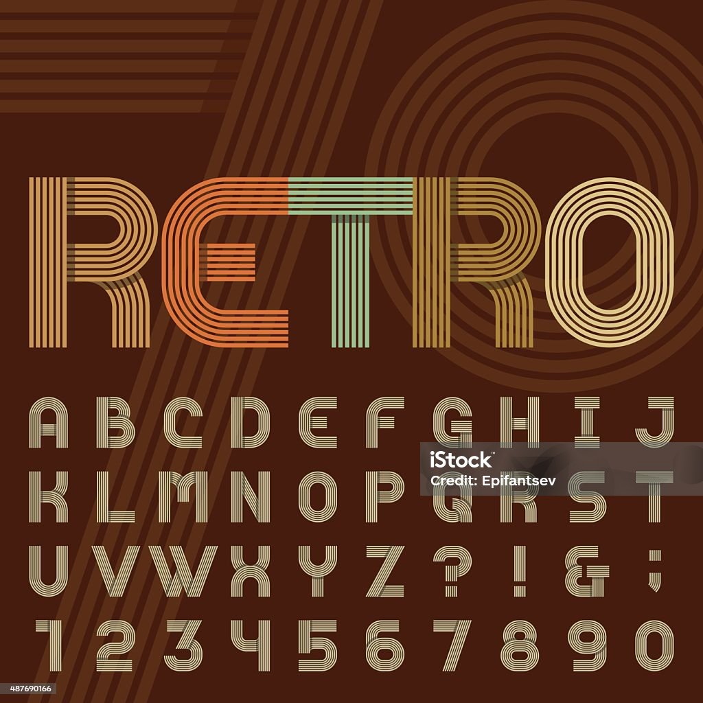 Retro style stripe alphabet vector font. Typescript stock vector