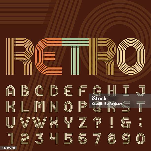Retro Style Stripe Alphabet Vector Font Stock Illustration - Download Image Now - Typescript, 1970-1979, Retro Style