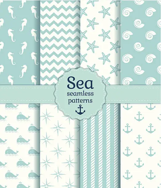 Vector illustration of Sea seamless patterns. Vector collection.