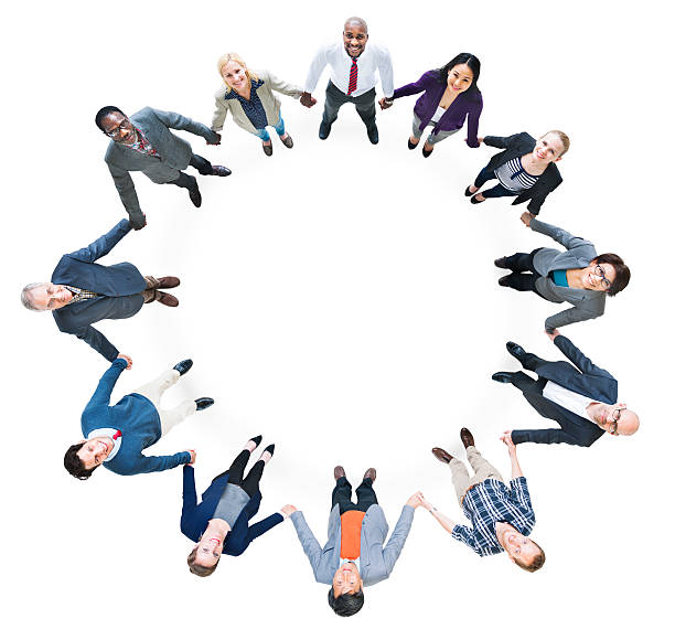 istock Cheerful Business People Holding Hands Forming a Circle 487691183