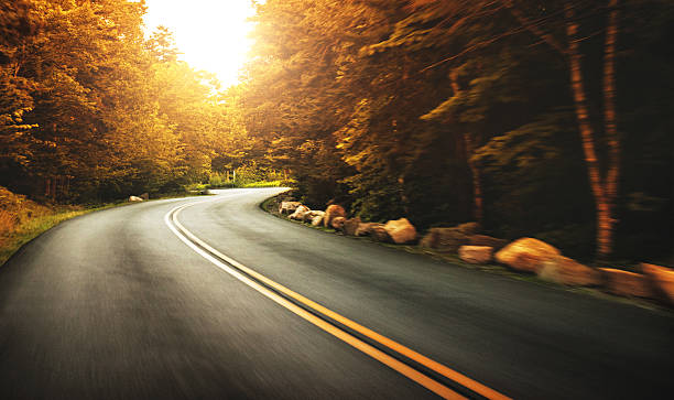 noi strada sul parco nazionale di acadia - curve road winding road street foto e immagini stock