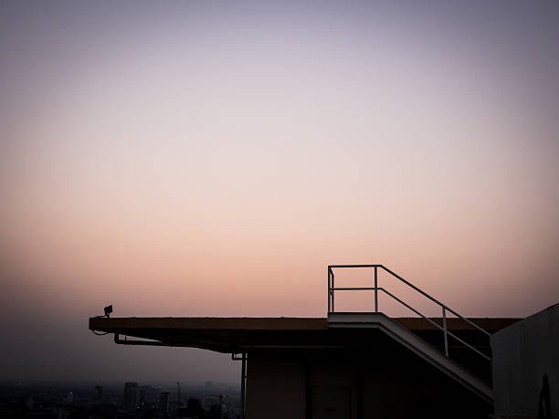 Abstract of deck platform architecture building  with sunset background