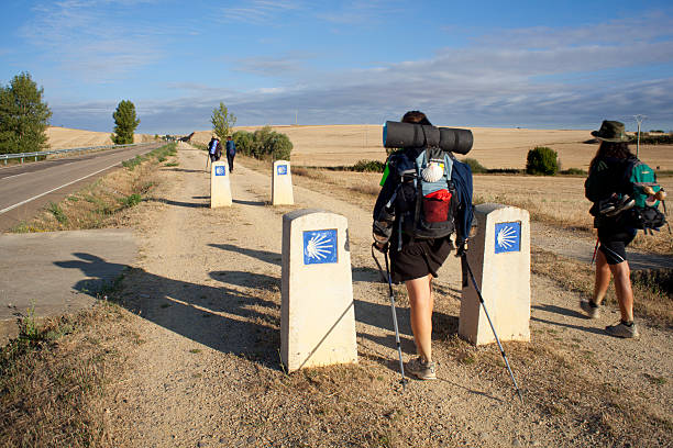 Fromista, Spain - August 15, 2010: Pilgrims along the Way of St. James, Spain
