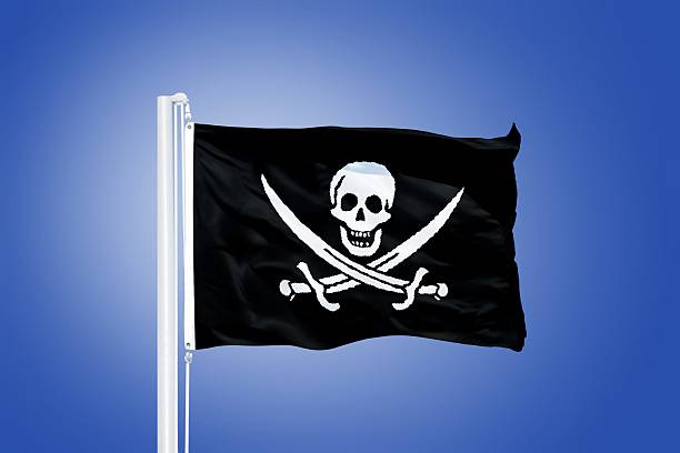istock Jolly Roger Pirate flag blowing in the wind 487695074