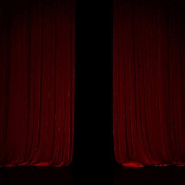 istock Red curtain in theater. 487696668