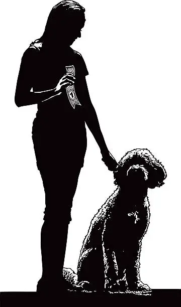 Vector illustration of Woman and Dog Winning First Place