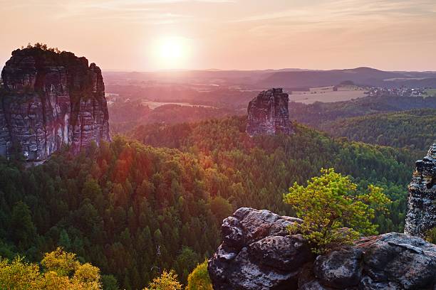 istock Popular climbers resort in Saxony park, Germany. Sharp sandstone cliffs 487702104
