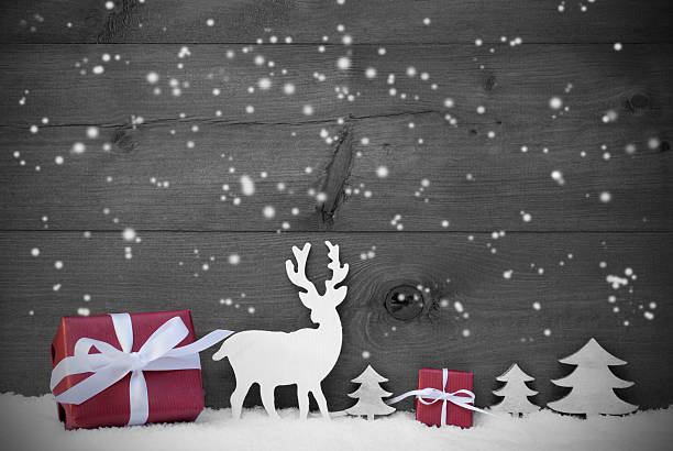 istock Black And White Christmas Card Snowflakes Red Gift 487702660