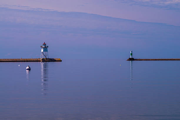 calm morning waters, grand marais lighthouse