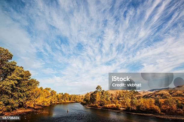 Dramatic Clouds Over Boise River In Idaho Stock Photo - Download Image Now - Idaho, Boise, Landscape - Scenery