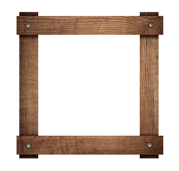istock Composition of wooden planks screwed frame isolated on white background 487712766