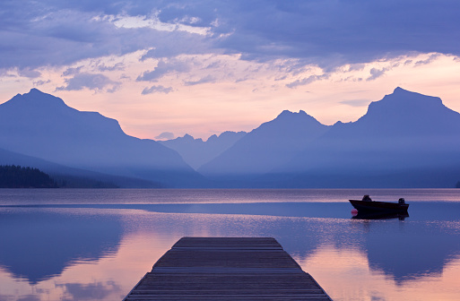 Tranquil dawn over Lake McDonald in Glacier National Park