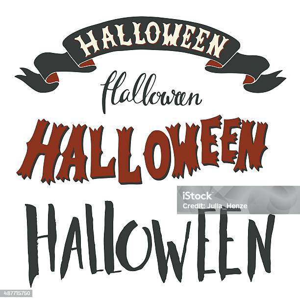 Halloween Group Lettering Collection Of Halloween Hand Lettering Isolated On White Backgro Stock ...