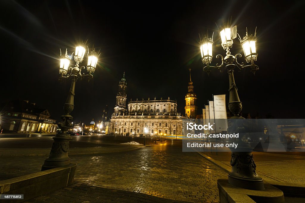 Hofkirche in Dresden Dresden, Germany, January 06 2015: View of the Hofkirche with the city lights in the foreground at night time 2015 Stock Photo