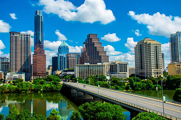 Gorgeous Summer Austin Texas Capital Cities A Nice Day Gorgeous Summer Day Austin Texas Capital Cities A Nice Day. Overlooking with an Ariel View of the Central Texas City of Austin, TX . The Skyline or Cityscape is perfectly spotted with clouds and a blue sky on a nice summer Day on September 1st 2015  ashton idaho photos stock pictures, royalty-free photos & images