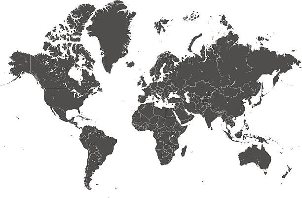 world map countries gray vector - 錯綜複雜 幅插畫檔、美工圖案、卡通及圖標