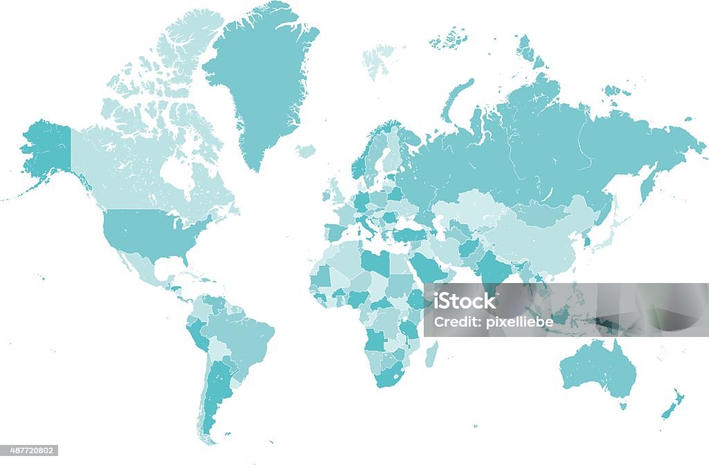 Weltkarte Ländern Blau Vektor - Lizenzfrei Weltkarte Vektorgrafik
