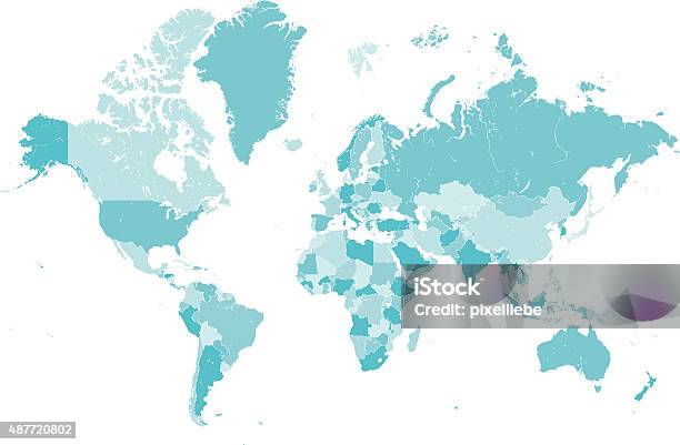 World Map Countries Blue Vector Stock Illustration - Download Image Now - World Map, Intricacy, Ornate