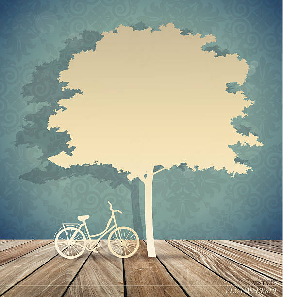 illustrations, cliparts, dessins animés et icônes de vecteur fond avec vélo en arbre.  illustration vectorielle. - nature backgrounds floor tree