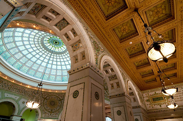 chicago architecture - dome skylight stained glass glass fotografías e imágenes de stock