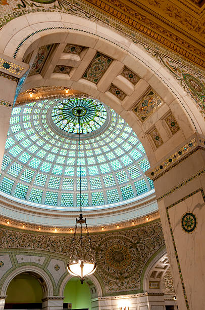 chicago architecture - dome skylight stained glass glass fotografías e imágenes de stock