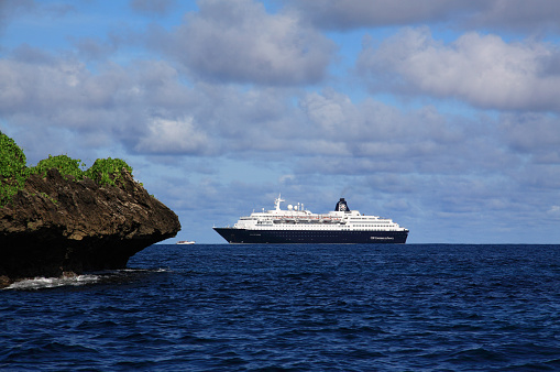 Fernando de Noronha, Brazil - May 18, 2011: A French cruise liner arrives at the Brazilian archipelago. UNESCO World Heritage Site.  
