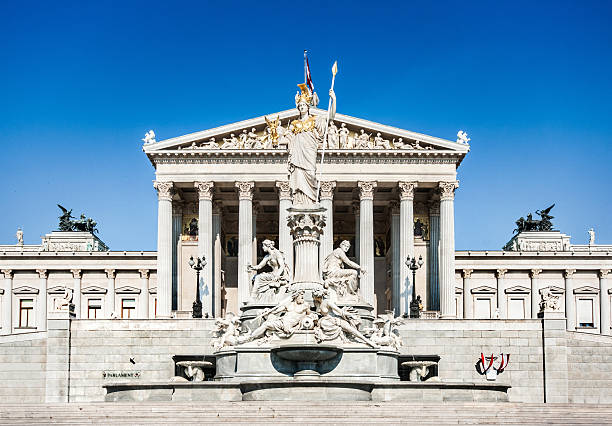 istock Austrian parliament with Pallas Athena statue, Vienna, Austria 487725366