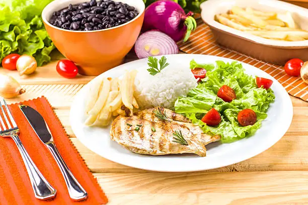 Effect generated by splashing mud on white background.Typical meal served in Brazilian restaurants.