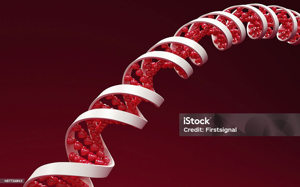 Valentine's Day DNA with hearts on red background Illustration for valentin showing a fantasy DNA with hearts. Celebration Event Stock Photo