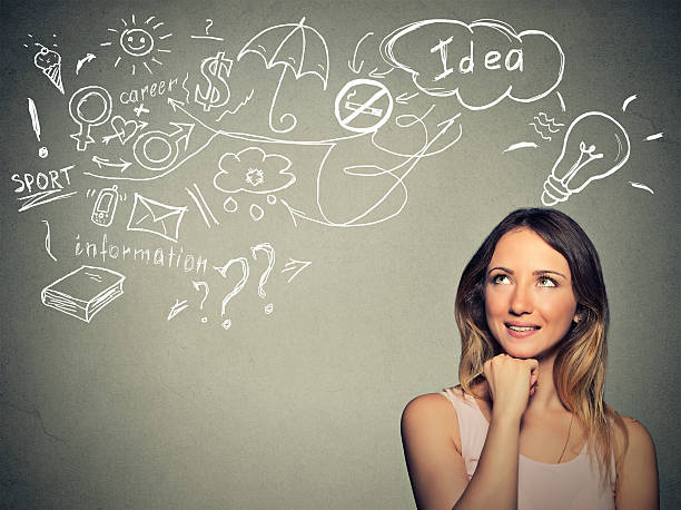 istock woman thinking dreaming has many ideas looking up 487726882