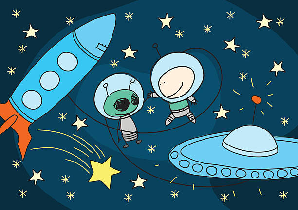 ilustrações, clipart, desenhos animados e ícones de espaço e amigos - connection child futuristic humor