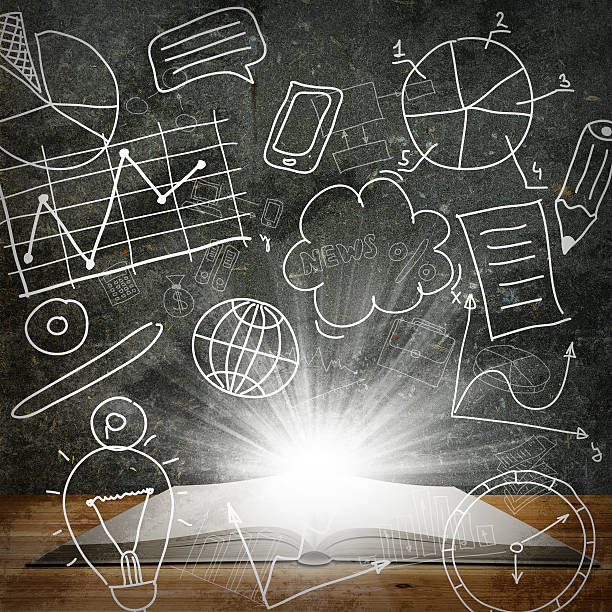 istock Over an open book drawn sketches business 487728703
