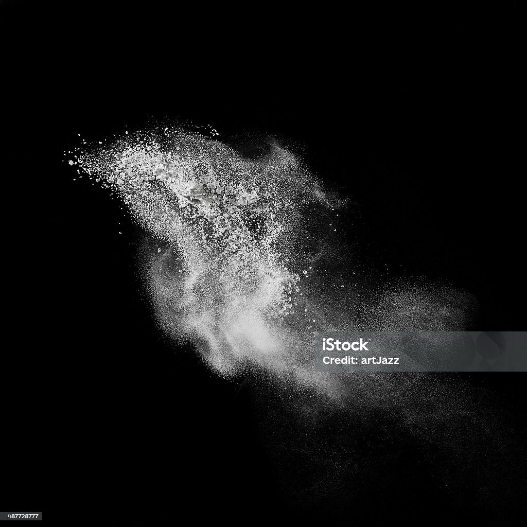 White powder explosion isolated on black White powder explosion isolated on black background Black Background Stock Photo